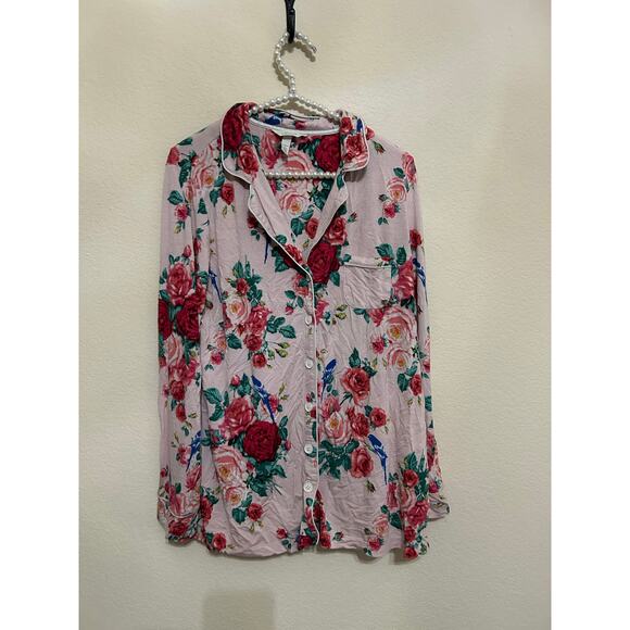 Soma Size Large Pink Floral Pajama Top Long Sleeve Cooling Rayon Button Front - Picture 1 of 10